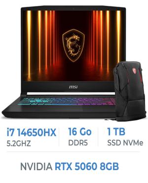 MSI Katana 15 HX-B14 WFK-451MA i7-14650HX/16Go DDR4/1TB SSD/RTX5060/15.6" 144Hz/Win11 Home/W Bag